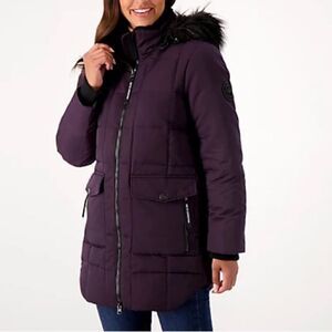 Arctic Expedition Square Quilting Curved Hem Down Parka Coat